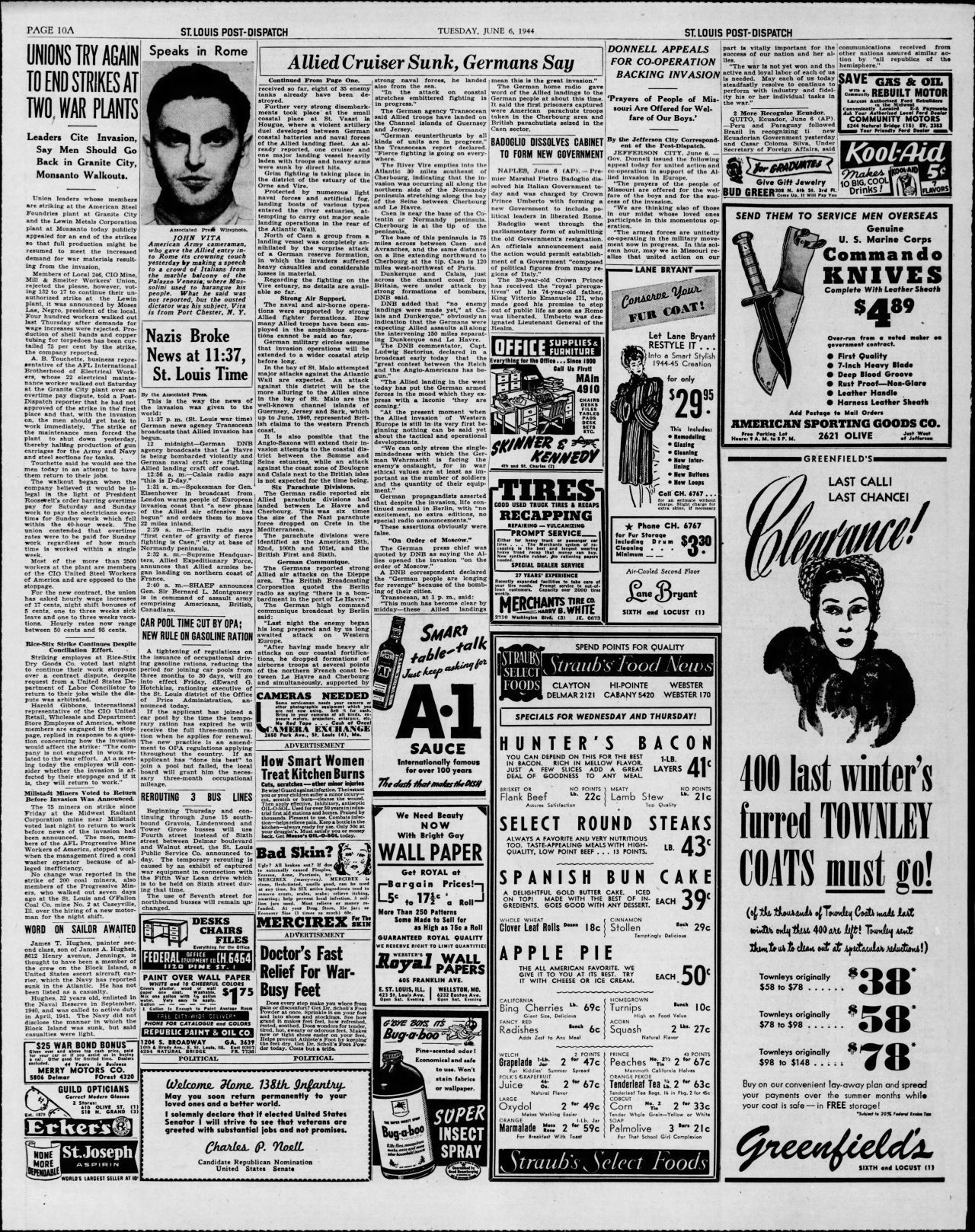 10. Allied cruiser sunk, Germans say